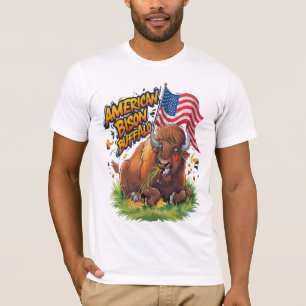 Bizon met Amerikaanse vlag in gras T-shirt