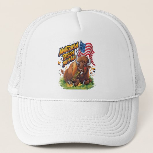Bizon met Amerikaanse vlag in gras Trucker Pet (Voorkant)