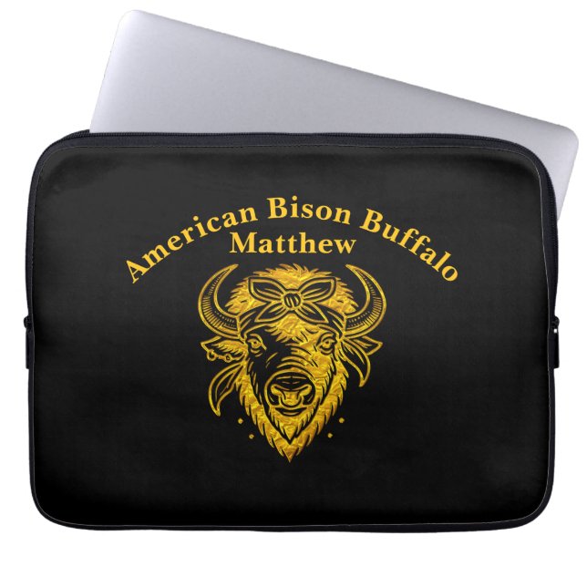 Bizon met bandana in grafische stijl laptop sleeve (Voorkant)