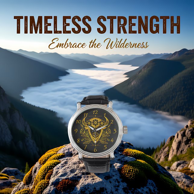 Bizon met bloemkroon in ingewikkeld ontwerp horloge (Creator heeft geüpload)