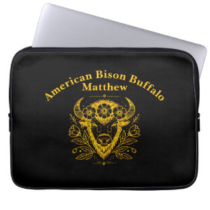 Bizon met bloemkroon in ingewikkeld ontwerp laptop sleeve