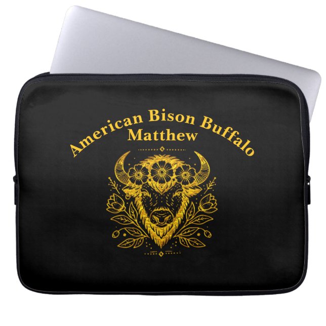 Bizon met bloemkroon in ingewikkeld ontwerp laptop sleeve (Voorkant)