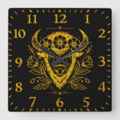 Bizon met bloemkroon in ingewikkeld ontwerp vierkante klok (Voorkant)