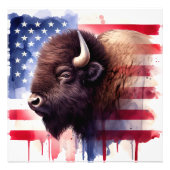 Bizon met vlag van de Verenigde Staten van Amerika Foto Afdruk (Voorkant)