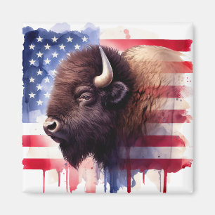 Bizon met vlag van de Verenigde Staten van Amerika Magneet