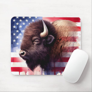 Bizon met vlag van de Verenigde Staten van Amerika Muismat