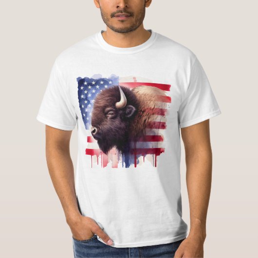 Bizon met vlag van de Verenigde Staten van Amerika T-shirt (Voorkant)