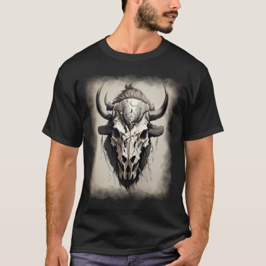 Bizon schedel hoofd buffel boho stijl tatto gotisc t-shirt (Voorkant)