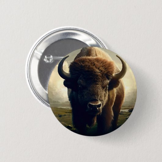 Bizon schilderij ronde button 5,7 cm (Voorkant /achterkant)