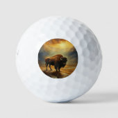 Bizon Silhouet Bij Zonsondergang Golfballen (Voorkant)