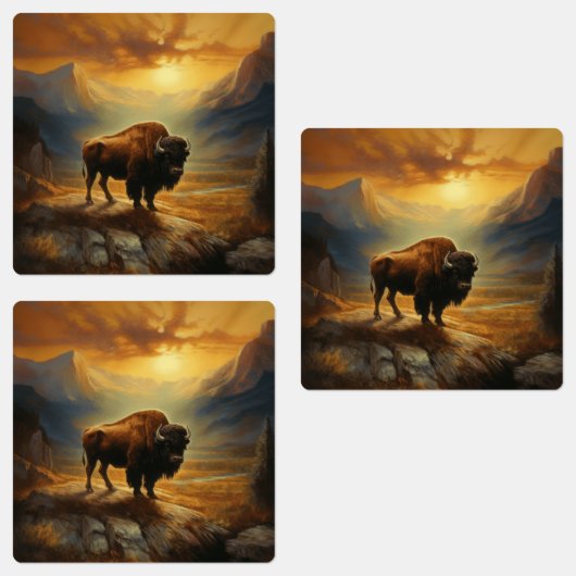 Bizon Silhouet Bij Zonsondergang  Labels (Groep)