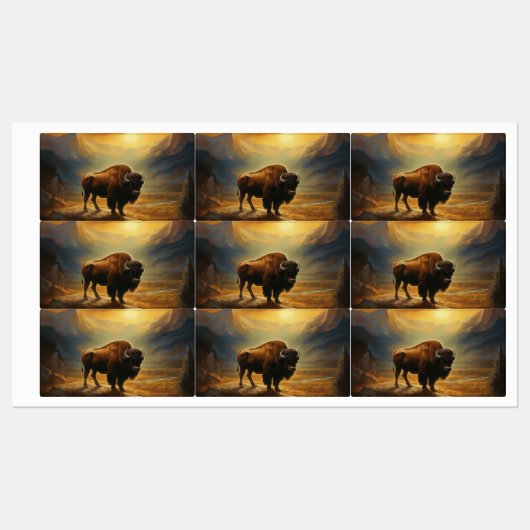 Bizon Silhouet Bij Zonsondergang Labels (Vel)