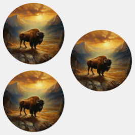 Bizon Silhouet Bij Zonsondergang Labels