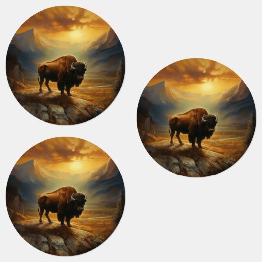 Bizon Silhouet Bij Zonsondergang Labels (Groep)