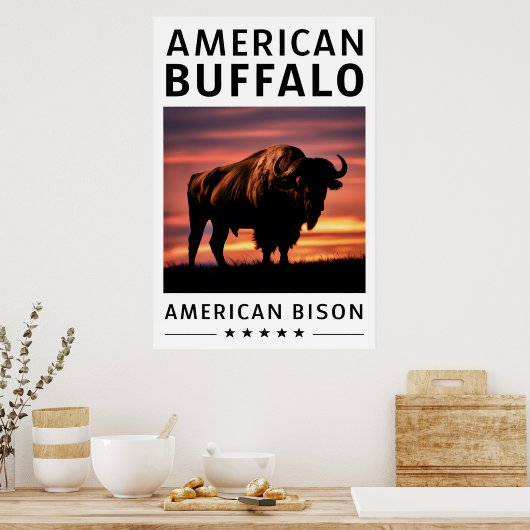 Bizon Silhouet bij zonsondergang Poster (Keuken)