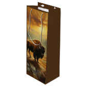 Bizon Silhouet Bij Zonsondergang Wijn Cadeautas (Voorkant Gekanteld)