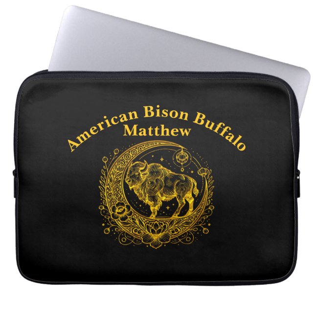 Bizon Staan In Een Floral Crescent Moon Design Laptop Sleeve (Voorkant)