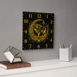 Bizon Staan In Een Floral Crescent Moon Design Vierkante Klok