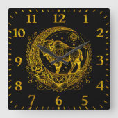 Bizon Staan In Een Floral Crescent Moon Design Vierkante Klok (Voorkant)