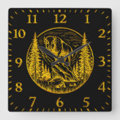 Bizon staat trots in een natuurlijk landschap vierkante klok (Voorkant)