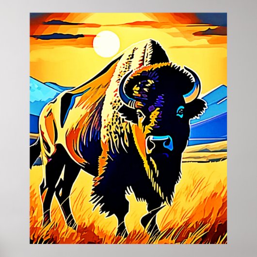 Bizon Zonsondergang Majesteit Design Poster (Voorkant)