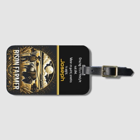 Bizonboer bij zonsondergang in Fields Bagagelabel (Voorkant (horizontaal))