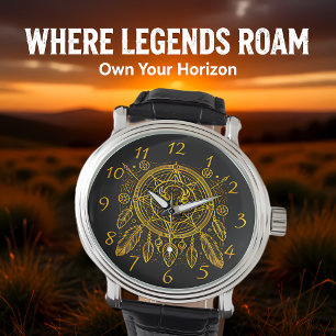 Bizonontwerp met veren en geometrische patronen horloge