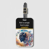 Bizons badend in de gouden tinten van de schemerin bagagelabel (Voorkant (verticaal))