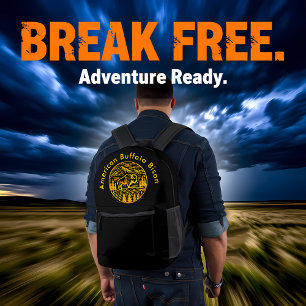 Bizons bij zonsondergang in berglandschap bedrukte rugzak