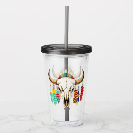 Bizonschedel Native American embleem Acryl Drinkbeker (Voorkant)