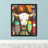 Bizonschedel Native American embleem Canvas Afdruk (Insitu (Houten vloer))