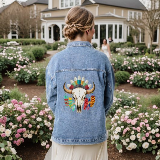 Bizonschedel Native American embleem Denim Jacket (Huwelijk Achterkant)