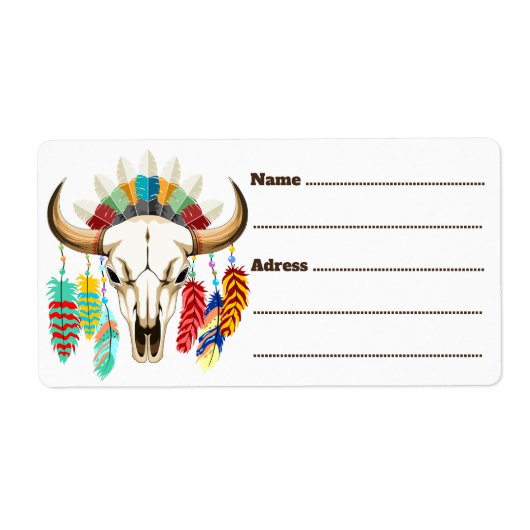 Bizonschedel Native American embleem Etiket (Voorkant)