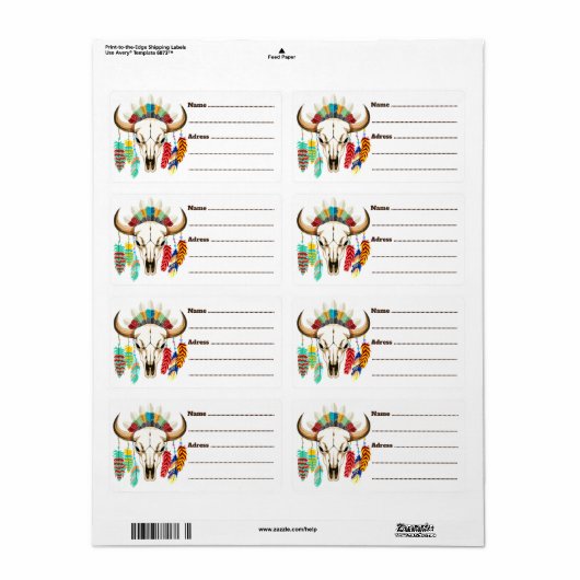 Bizonschedel Native American embleem Etiket (Full Sheet)