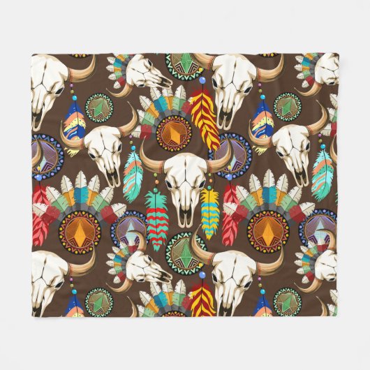 Bizonschedel Native American embleem Fleece Deken (Voorkant (Horizontaal))