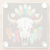 Bizonschedel Native American embleem Glazen Onderzetter (Achterkant)