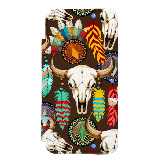 Bizonschedel Native American embleem Incipio iPhone Portemonnee Hoesje (Voorkant Agenda)