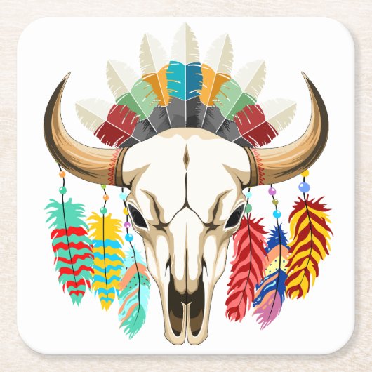 Bizonschedel Native American embleem Kartonnen Onderzetters (Voorkant)