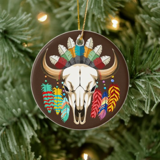 Bizonschedel Native American embleem Keramisch Ornament (Boom)