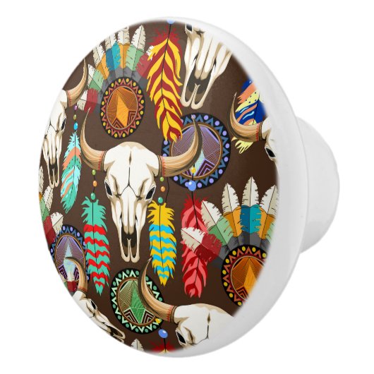 Bizonschedel Native American embleem Keramische Knop (Rechts)
