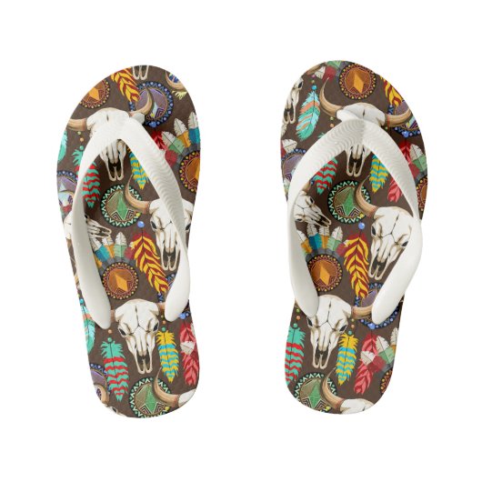 Bizonschedel Native American embleem Kinder Teenslippers (Voetbed)