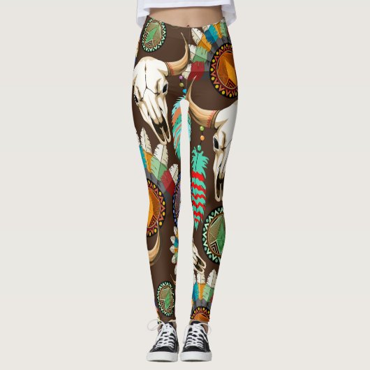 Bizonschedel Native American embleem Leggings (Voorkant)