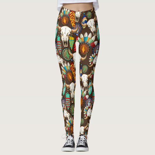 Bizonschedel Native American embleem Leggings (Voorkant)
