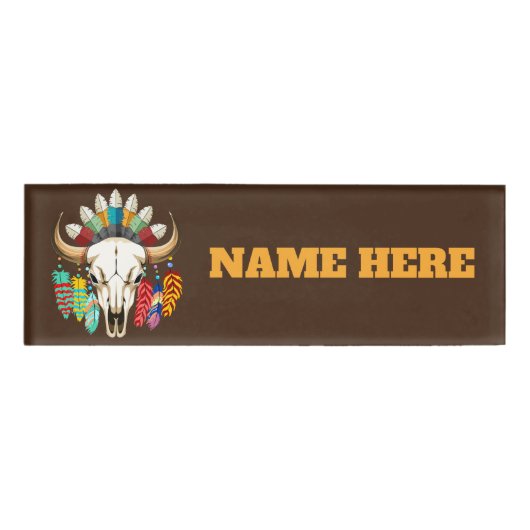 Bizonschedel Native American embleem Naambadge (Voorkant)
