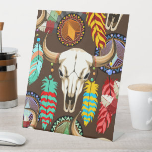 Bizonschedel Native American embleem Reclamebord Met Voetstuk