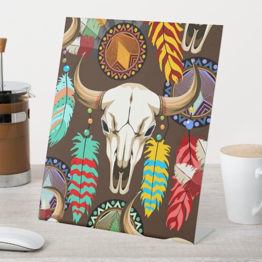 Bizonschedel Native American embleem Reclamebord Met Voetstuk (Insitu)