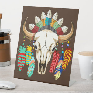 Bizonschedel Native American embleem Reclamebord Met Voetstuk