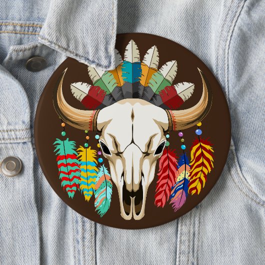 Bizonschedel Native American embleem Ronde Button 6,0 Cm (In situ)