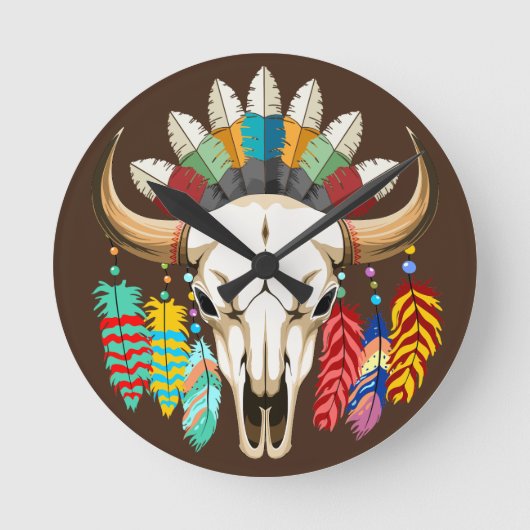 Bizonschedel Native American embleem Ronde Klok (Voorkant)