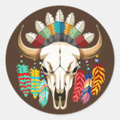 Bizonschedel Native American embleem Ronde Sticker (Voorkant)